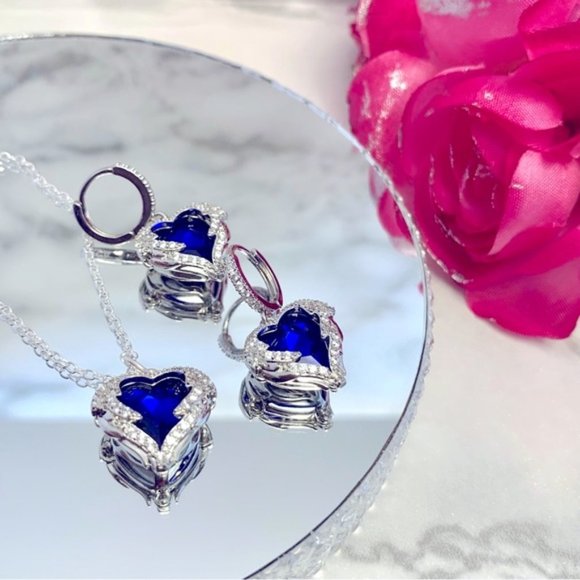 Sterling Silver Blue Crystal Zircon Sets - Picture 2 of 4